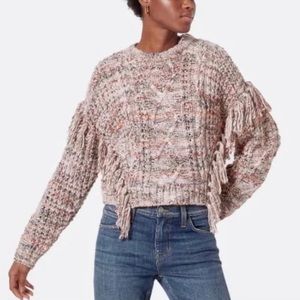 Joie Colorful Rainbow Pastel Rose Meghan Cable Knit Fringe Crop Sweater Sz M